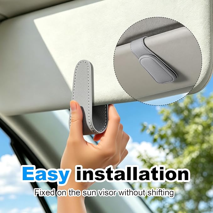 Sunglass Holder for Car Visor Magnetic Leather Visor Sunglasses Clip Eyeglass Hanger Clip for Car Sun Visor Grey 1 Pack