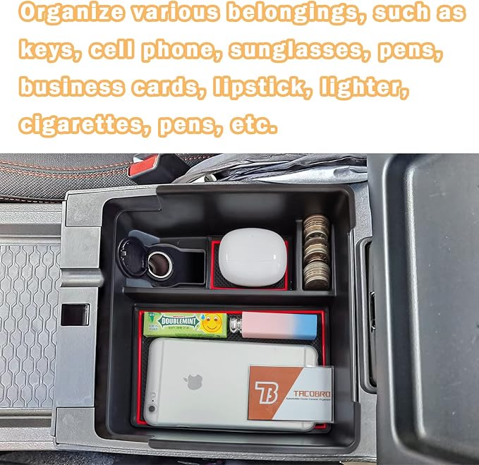 Center Console Organizer Fit Nissan Frontier 2022-2026, Red Trim | Compatible with Frontier 2022 2023 2024 2025 2026, Pickup Truck Armrest Secondary Storage Box, ABS Insert, Glove Box Tray