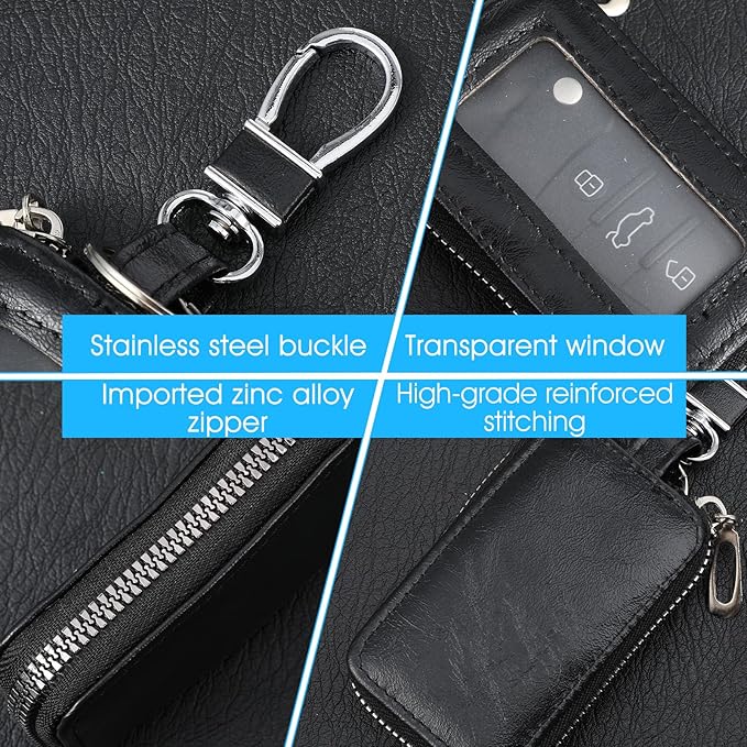 Premium Car Key Fob Case Leather Car Smart Key Fob Holder Keys Fobs Protector Universal CarKeys Holder (Black)
