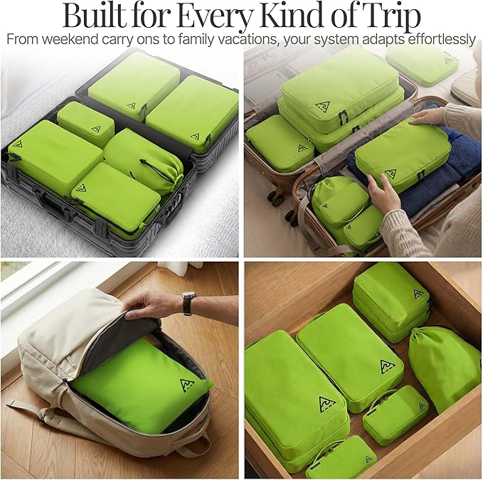 8-Piece Luxury Compression Packing Cubes & Bags for Travel – Maximize Space in Luggage with HybridMax Double-Capacity Design, 50 Luggage Tags, Deluxe Set, Lifetime Satisfaction Suitcase Organizer Bags