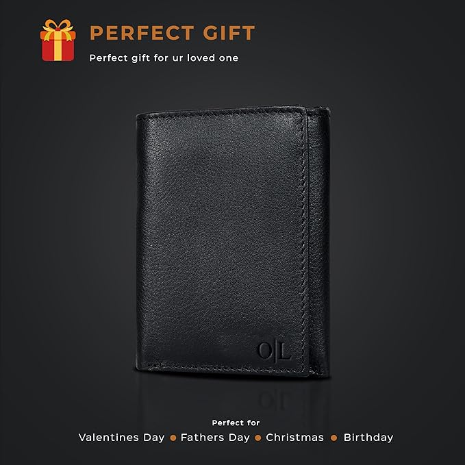 Tri fold Leather Wallet for Men with RFID | Slim Wallets for Men with 1 ID and 6 Credit card slots | Front Pocket Minimalist