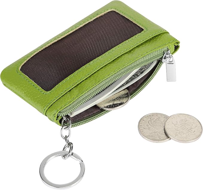Women Genuine Leather Keychain Zipper Change Wallet Small Mini Pocket Size Coin Purse