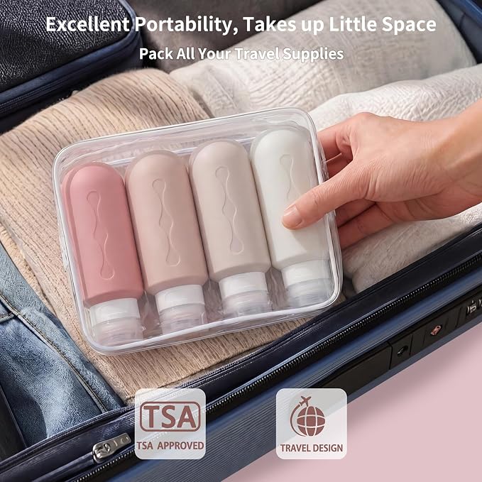 Gemice Travel Bottles for Toiletries, Tsa Approved Travel 6oz Size Containers with Clear Bag, BPA Free Leak Proof Travel Tubs Refillable Liquid Travel Accessories for Cometic Shampoo Lotion