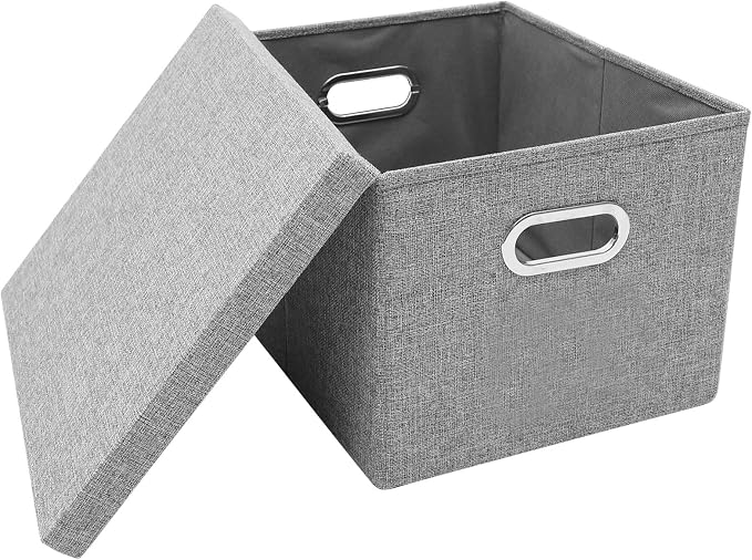 Portable File Organizer with Lid Gray Desktop Document Storage Container for Office and Home Stackable File Storage Container
