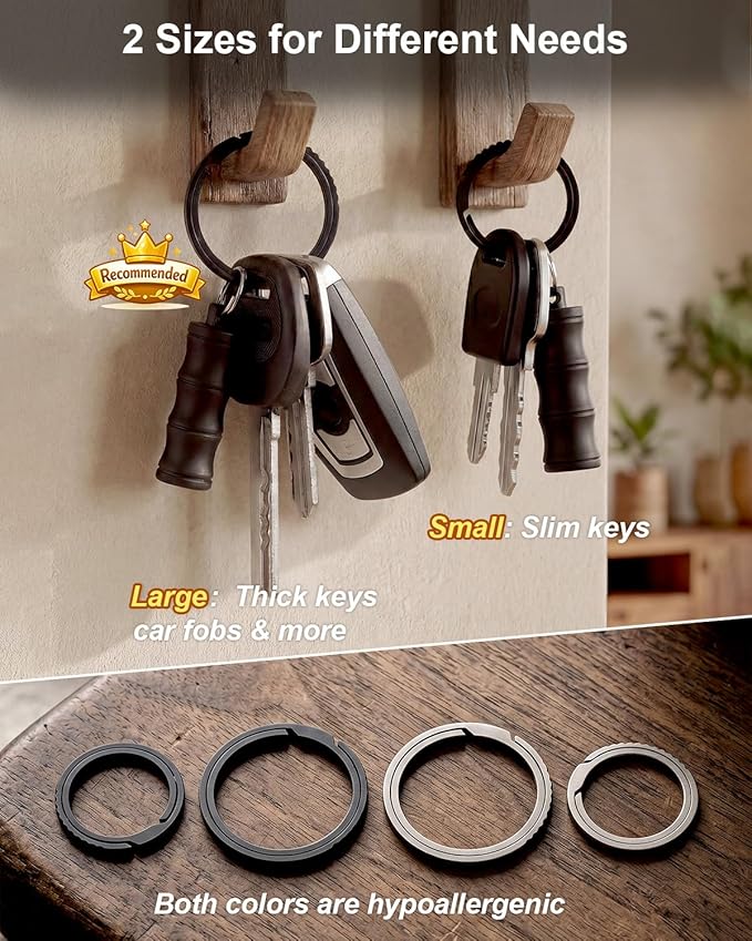 PJYTAC Titanium Key Rings Side Push Key Chain Rings Heavy Duty, Ultra Light Easy to Open Keyrings for Key Fobs Gift for Men