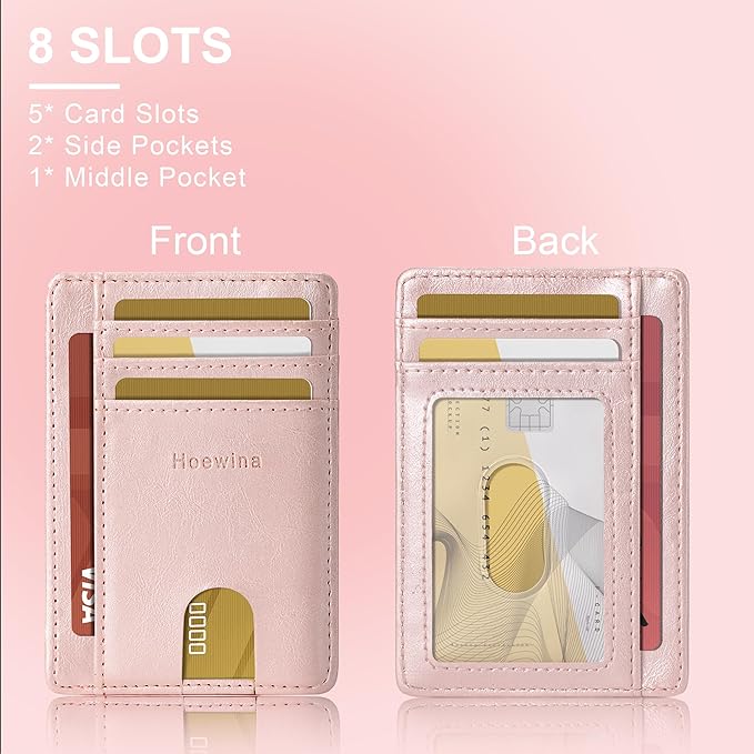 Hoewina Slim Wallet for Men, Credit Card Holder Wallet, Minimalist Design - RFID Blocking Front Pocket Leather Thin Wallet for Men and Women(Rose Gold)