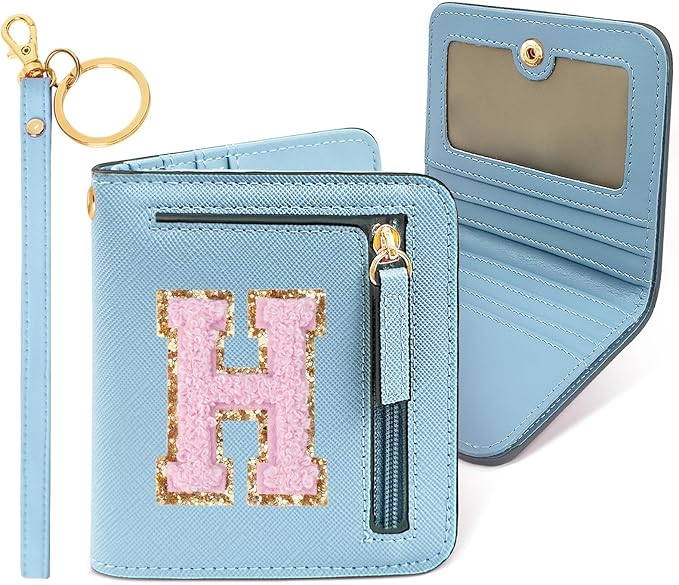 COSHAYSOO Personalized Valentines Day Easter Basket Stuffer Birthday Graduation Appreciation Thanksgiving Gifts for Girls 7 8 9 10 11 12 13 14 year old RFID Wallet Blue Small Initial Letter H