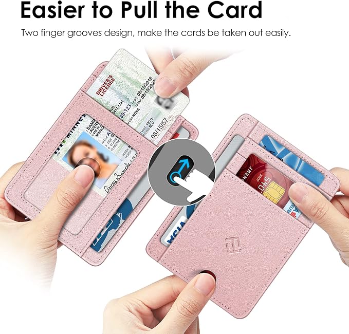FINTIE Slim Minimalist Front Pocket Wallet, RFID Blocking Credit Card Holder Card Cases with ID Window for Men Women (Rose Gold)
