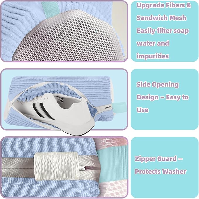 Shoe Washing Machine Bag Shoe Laundry Bags for Sneakers Reusable 2pc Shoes Cleaning Bags 360° Deep Clean for All Shoes Types With Invisible Zipper