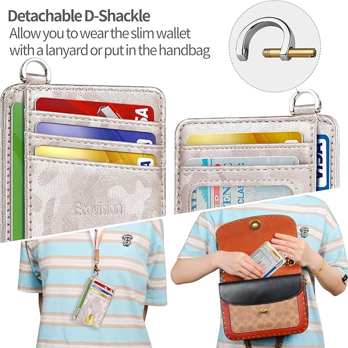 EcoVision Slim Minimalist Front Pocket Wallet, RFID Blocking Credit Card Holder Wallet with Detachable D-Shackle for Men Women