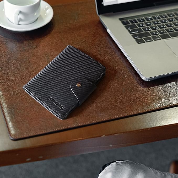 Polare Full Grain Leather Slim and Soft RFID Blocking wallet For Men Snap Bifold Travel Wallet Passport Holders 2 Passports (Carbon Black)