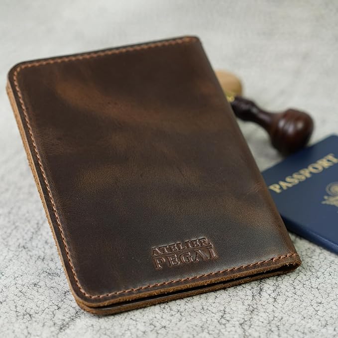 PEGAI Personalized Leather, Passport Holder For Travel | Handmade Passport Wallet Cover Case | Travel Document Holder, Passport Cover for Men, Women, and Family | Pike (Dual Tone Coffee)