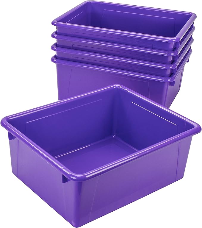 Storex Letter Size Deep Storage Tray – Organizer Bin for Classroom, Office and Home, Violet, 5-Pack (62528A05C)