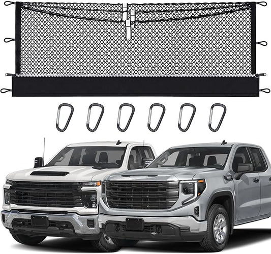 3-Layer Cargo Net for Chevrolet Silverado, GMC Sierra 1500/2500HD/3500HD 2019-2026, Zipper Bag Truck Bed Net for Groceries, Heavy Duty Oxford Cargo Organizer Storage Nets with Carabiners