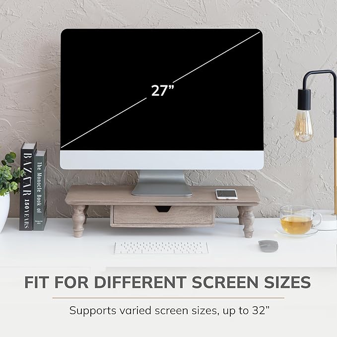 Anji Mountain Monitor Stand - Desktop Organizer & Laptop Riser, Ergonomic Monitor Riser, Space-Saving Monitor Stand for Desk, Durable Construction, Easy Assembly, Ideal for Home & Office,Biscotti