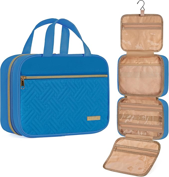 Travel Toiletry Bag for Women & Men Water Resistant Makeup Bag with Hanging Hook Portable Travel Organizer for Travel Accessories, Travel-Sized Shampoo, Toiletries (Medium-Blue)