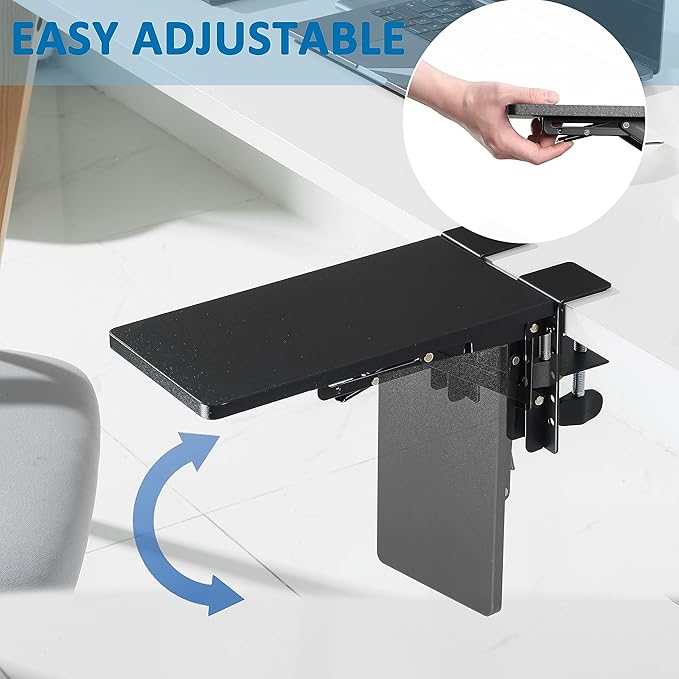 ETHU Desk Extender Tray, 11.8"x 5.9" Ergonomics Computer Arm Wrist Rest for Desk, Foldable Keyboard Drawer Tray Clamp On Mount Easy to Install, Armrest Support for Home and Office (Black)