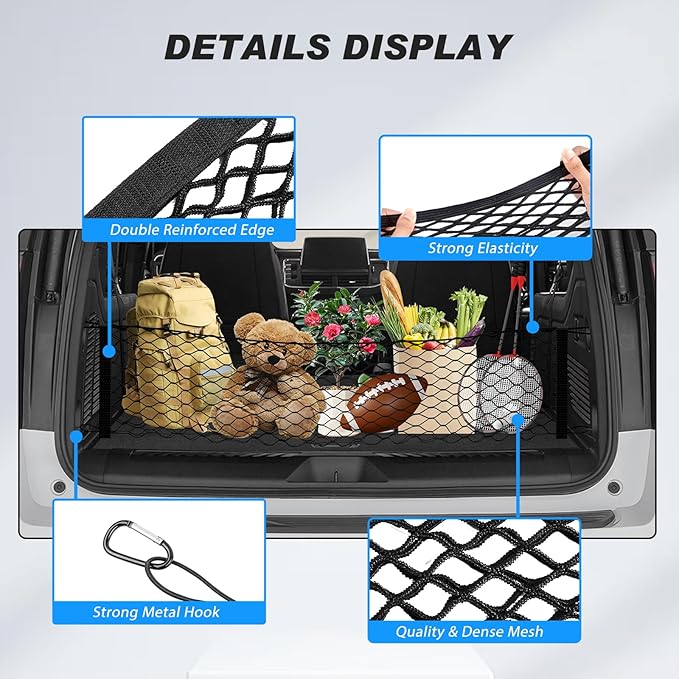 Karltys Envelope Style Cargo Net for 2021-2025 2026 Chevy Tahoe/Suburban/GMC Yukon Accessories, Adjustable Rear Trunk Cargo Net for Chevrolet Tahoe, Heavy Duty Elastic Netting Organizer for Yukon