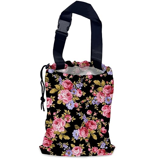 Pink Roses Car Garbage Bag,Hibiscus Waterproof Small Car Trash Bag Hanging Back of Seat,Drawstring Hanging Car Trash Bag with Adjustable Buckle for Car Accessories