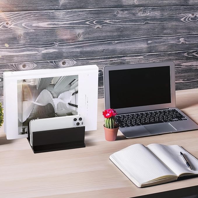 Frienda 1 Piece 4-Compartment Acrylic Vertical Laptop Stand, Can Accommodate with a Thickness of Less Than 2 cm, Fits Most Laptop (Black)