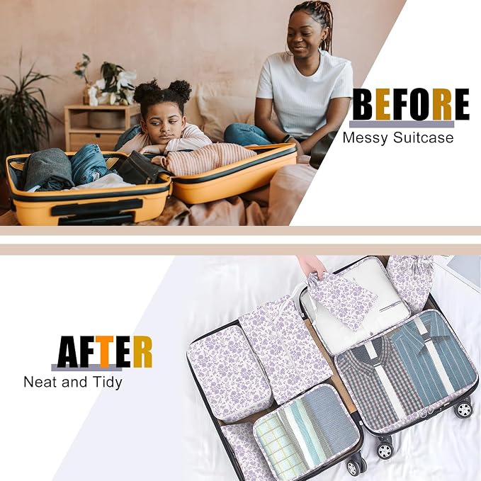 Packing Cubes for Travel - 8 Set Luggage Organizer Bags for Family, Mesh Breathable Packing Cubes for Suitcases Durable Travel Essentials Bags Set