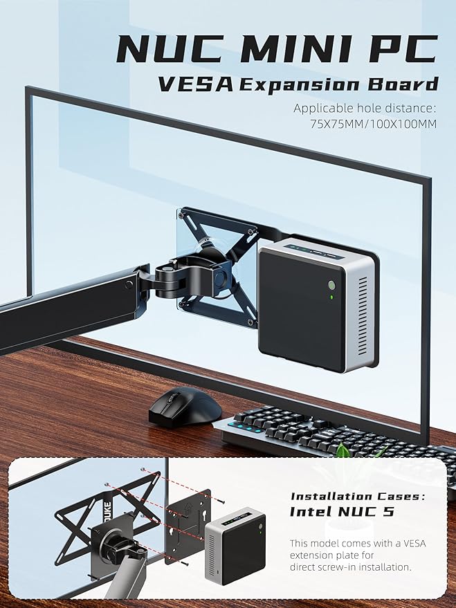 Dual VESA Panel Mini PC Expansion Board Monitor Bracket, Suitable for 75x75/100x100 mm Hole Pitch Bracket and Arm Extended, Compatible with NUC Mini PC Computer Thin Client Stand-A-MAXB