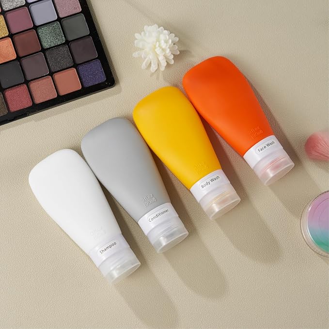 INSFIT Travel Bottles for Toiletries, TSA Approved 3oz Travel Size Containers, BPA Free Leak Proof Squeezable Silicone Tubes for Shampoo Conditioner Lotion Body Wash with Labels