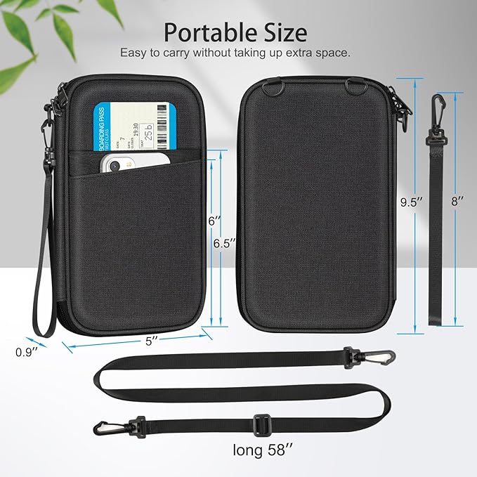 FINTIE Family Passport Holder for Travel, 6 People Big Capacity RFID Blocking Travel Document Organizer Clutch Bag with Pen Holder Keychain Credit Cards Case Cover for Women Men, Black