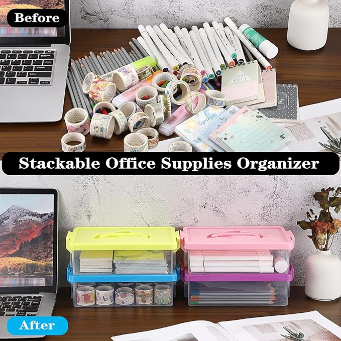 BTSKY 1-Pack Clear Plastic Storage Box with Lid, Stackable Organizer Featuring Easy-Lift Dolphin Design, Multi-Use Portable Container for Home, Craft, Office, Space-Saving with Secure-Clasp, Yellow