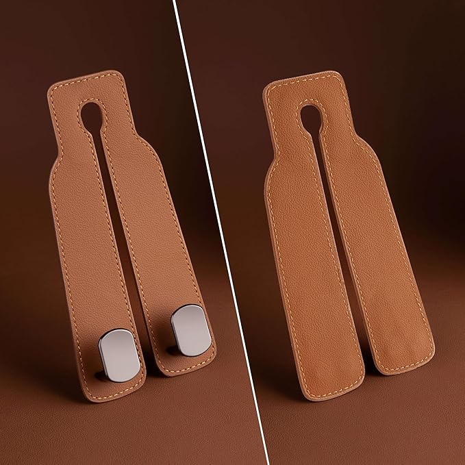 Jayanes Genuine Leather Car Purse Hook - Flexible Car Seat Back Storage Hook for Purses and Bags, Universal Headrest Hooks for Car, Upgraded Car Purse Holder Hanger for Head Rest (Brown-1 Pack)