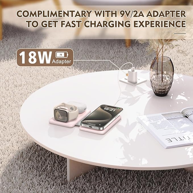 3 in 1 Wireless Charging Station for iPhone 17 16 15 14 13 12 Pro Max Plus – Foldable Magnetic Charger Pad for Apple Watch Series & AirPods – Fast Wireless Charging Dock for Travel & Home