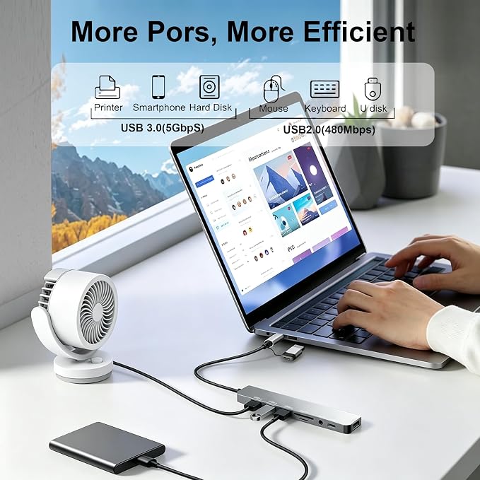 USB C Hub USB Hub 3.0, Upgrade 8 in 2 USB Splitter with USB-C/4 USB A Port Extender, TF/SD Card Reader, 3.5mm Audio Adapter, USBC USB Dongle for PC/Laptop/Tablet/Mac/MacBook/iPad and More Devices