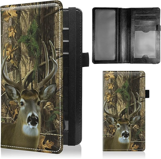Checkbook Covers for Personal Checkbook Duplicate Checks RFID Blocking Checkbook Cover for Women Men with Elastic Strap Card Slots Pen Holder - Forest Cute Deer