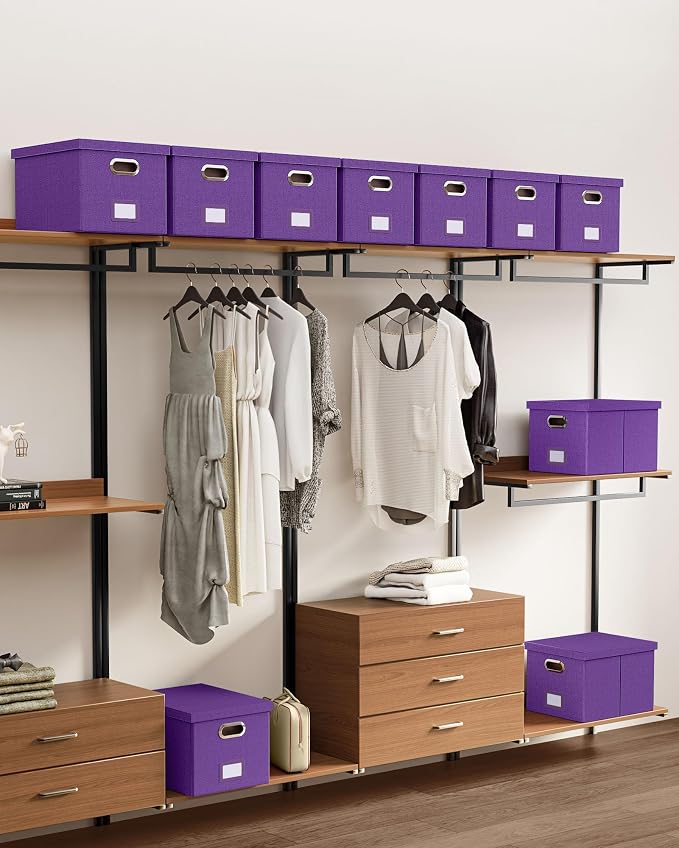 Oterri 2 Pack File Storage Organizer, Filing Box, Portable File Box with Lid, Fit for Letter/Legal File Folder Storage, Document Organizer, Purple