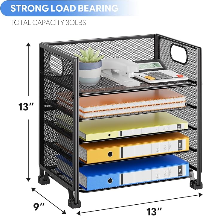 Simple Trending 5-Tier Letter Tray Organizer, Metal Mesh File Holder, Black | 5-Tier Large Capacity Paper Organizer | Metal Mesh | Non-Slip Feet | Tool-Free Assembly | 24H Support | Black for Office