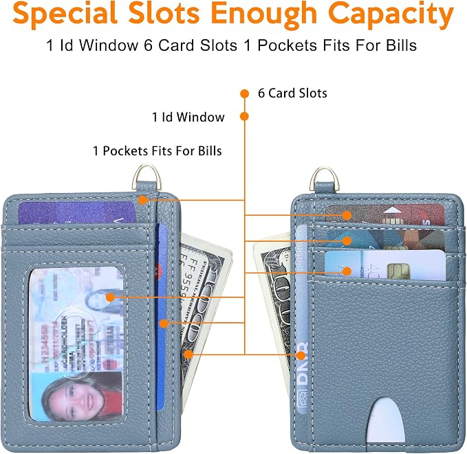 Badiya Credit Card Holder Slim Minimalist Wallet, Front Pocket Purse RFID Blocking Wallet Compact Card Case with ID Window for Women & Men