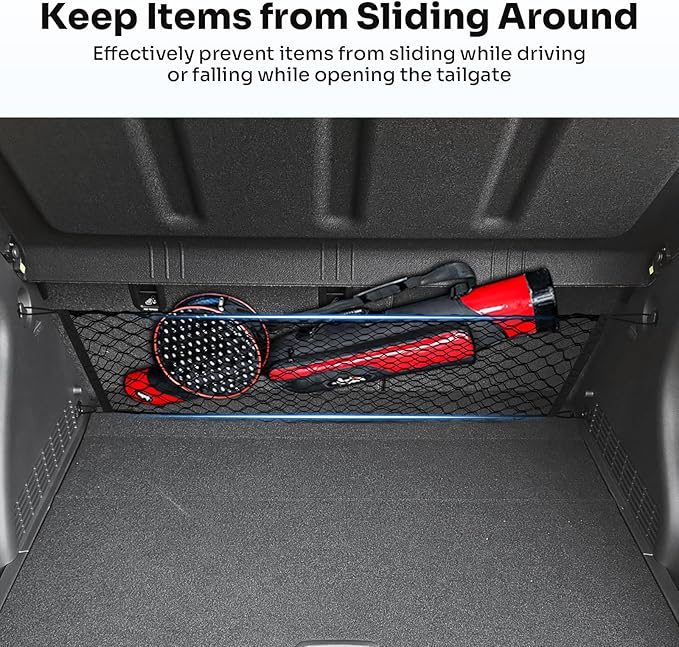 Canvcle Trunk Cargo Net for 2024-2026 Hyundai Kona Accessories Envelope Style Mesh Trunk Net Organizer and Storage Stretchable Adjustable Elastic Nylon Rear Cargo Netting with Hooks