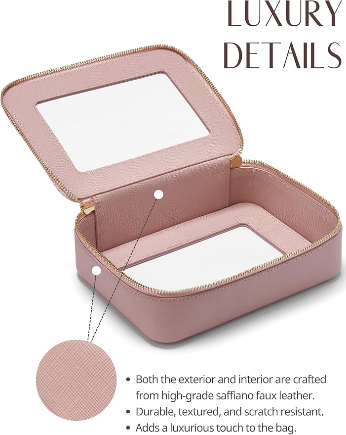 Popvibe Clear Makeup Case Set Pink Toiletry Bag Travel Large Clear Cosmetic Bag with Zipper, Big Make Up Bag Organizer Women Traveling TSA Approved Transparent Bag Car for Essentials