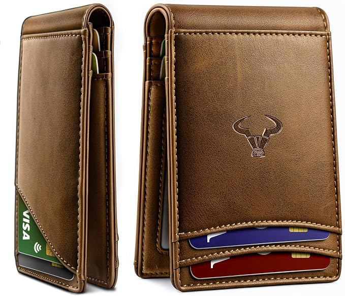 BULLIANT Men Wallet,Magnetic Slim Wallet 10 cards Build-in Bill Folder ID Windows RFID Blocking