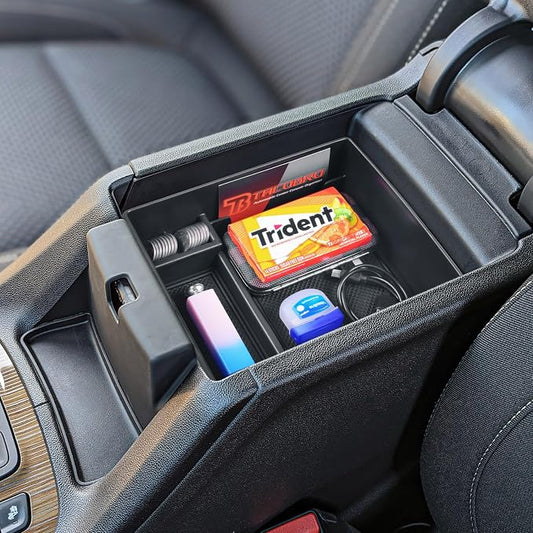 Center Console Organizer Compatible with GMC Acadia 2017 2018 2019 2020 2021 2022 2023 Accessories, Armrest Insert Secondary Storage Box ABS, Black Trim