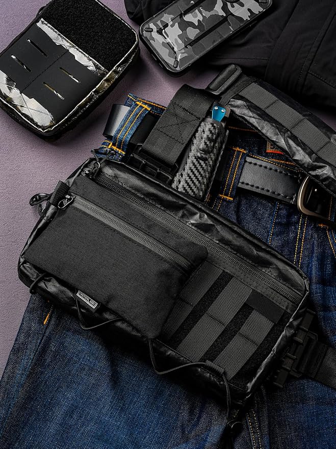 TACTICAL GEEK Storage A5 EDC Storage Pouch Set, Molle EDC Gadget Pouch, Multi-Functional Utility Small Tool Pocket for Daily Carry (Black/CR)