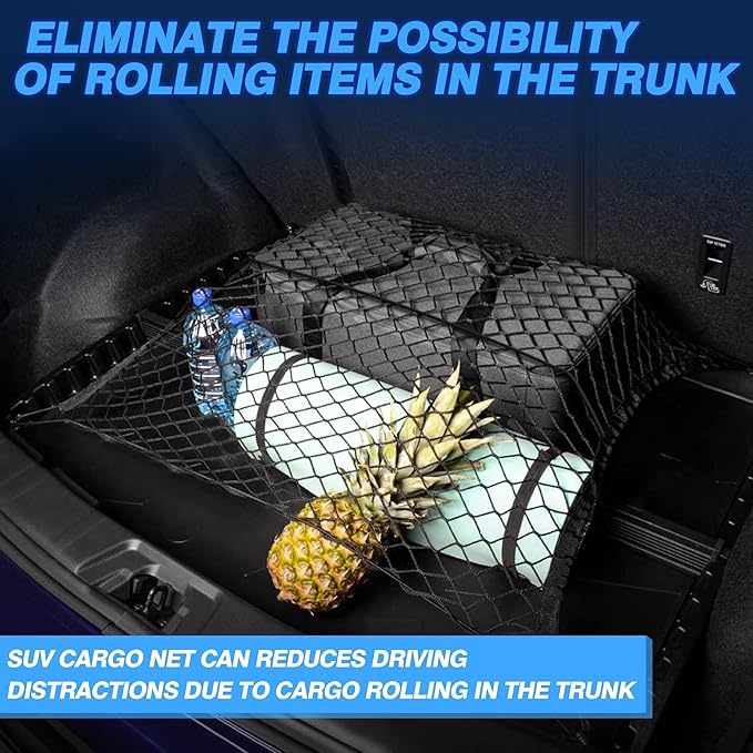 MICTUNING Upgraded 41 x 30 Inch Cargo Net Auto Trunk Rear Cargo Organizer Elastic Mesh Net Holder - Universal Fit for SUV Truck Mini Vans