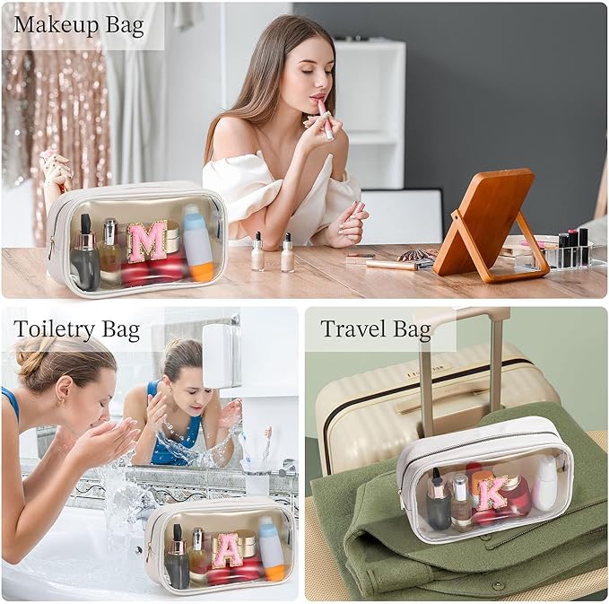 YOOLIFE Initial Birthday Gifts for Girls Kids Toiletry Bag Clear Makeup Bag Preppy Cosmetic Bag Birthday Gifts for 7 8 9 10 11 12 13 Year Old Girls Swim Gifts For Girls Graduation Gifts White S