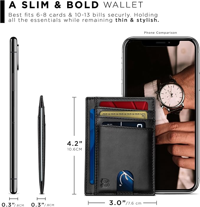 SERMAN BRANDS RFID Blocking Slim Minimalist Mens Front Pocket Wallet. Thin Card Holder. Full Grain Leather Wallets for Men