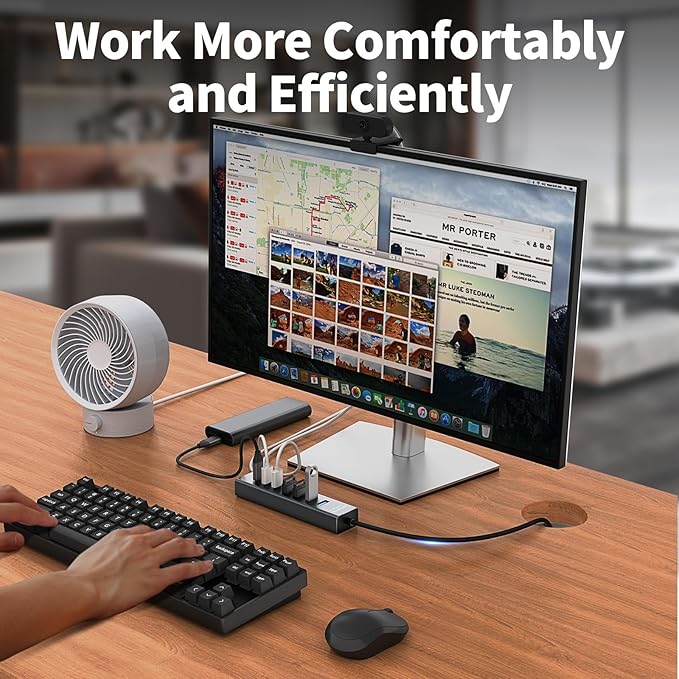 6Ft 7-Port USB Hub 3.0 for Desktop, 4 USB-A & 3 USB-C Ports Aluminium 5Gbps USB Extender Hub, USB Splitter, USB Hub Long Cable for Desktop, PC, Flash Drive, Mobile HDD SSD, Windows/XPS