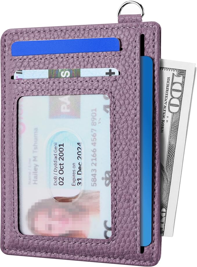 Mayski Slim Wallet, Credit Card Holder for Women, Minimalist Front Pocket RFID Blocking Card Cases, Small Wallet Women Men(Litchi Lavender)