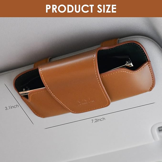 Sunglass Holder for Car Visor, Car Sunglasses Holder Leather, Eyeglasses Holder Glasses Storage Case Visor Accessories