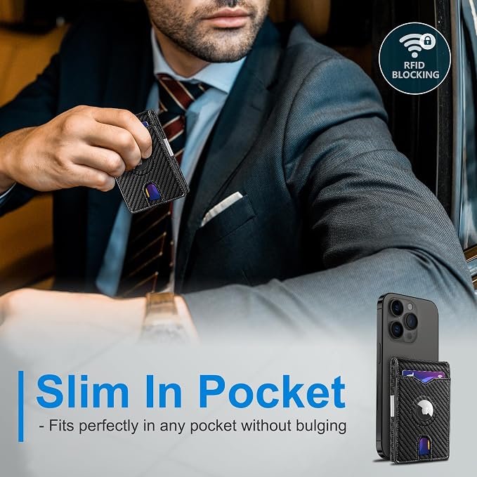 miyozi Airtag Wallet for Men,with Money Clip 11 Cards Slim Front Pocket Leather RFID Blocking Wallet with Gift Box