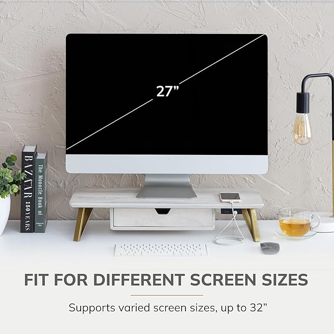 Anji Mountain Monitor Stand - Desktop Organizer & Laptop Riser, Ergonomic Monitor Riser, Space-Saving Monitor Stand for Desk, Durable Construction, Easy Assembly, Ideal for Home & Office,White Wash