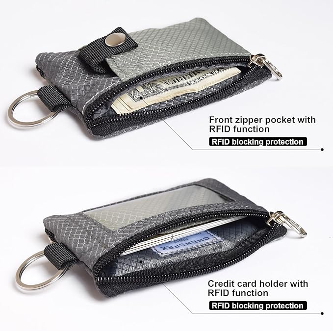 CHENSPRX Minimalist RFID Blocking Small Wallet with ID Window,WaterResistant Zip Id Case Wallet with Lanyard Keychain for Cards,Cash,Travel,Women,Men